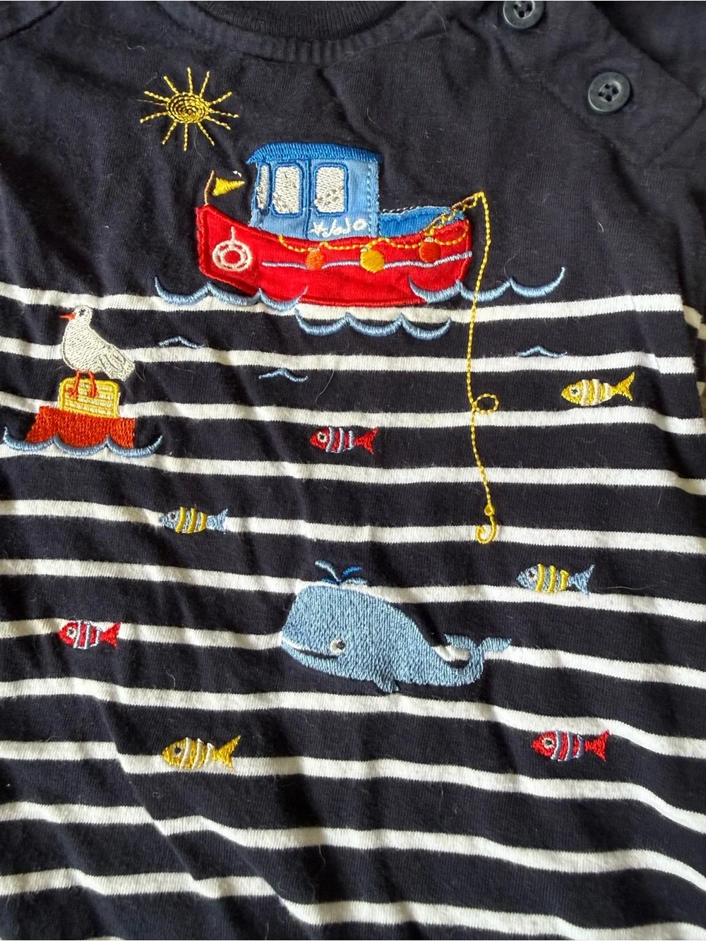 JoJo Maman Bébé Nautical Boat Embroidered Baby Romper 3-6 Months